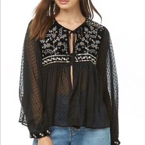 Boho Embroidered clip dot peasant top